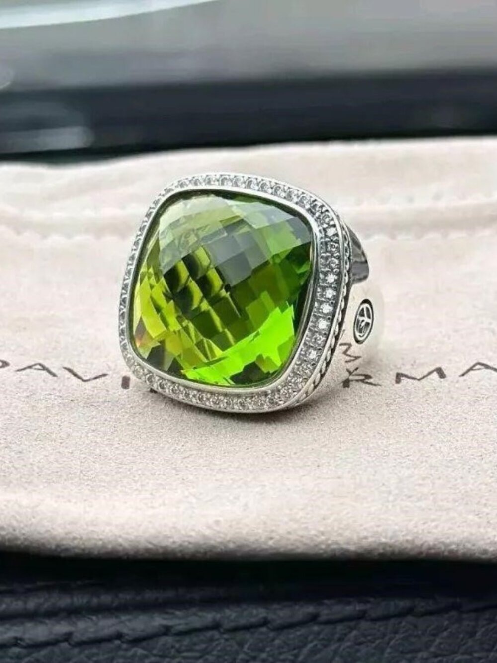 David Yurman Silver Albion Peridot Diamond Ring 6